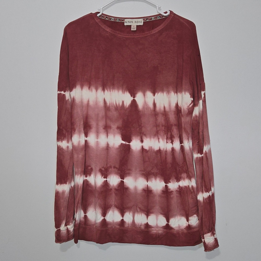 S#2 Knox Rose Women's Tie Dye Long Sleeve Sweatshirt Top Burgundy White Size S